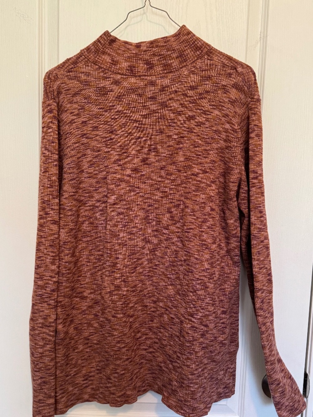 Market & Spruce Ribbed Mock Neck Knit Top Space Dye Rust Pink XL